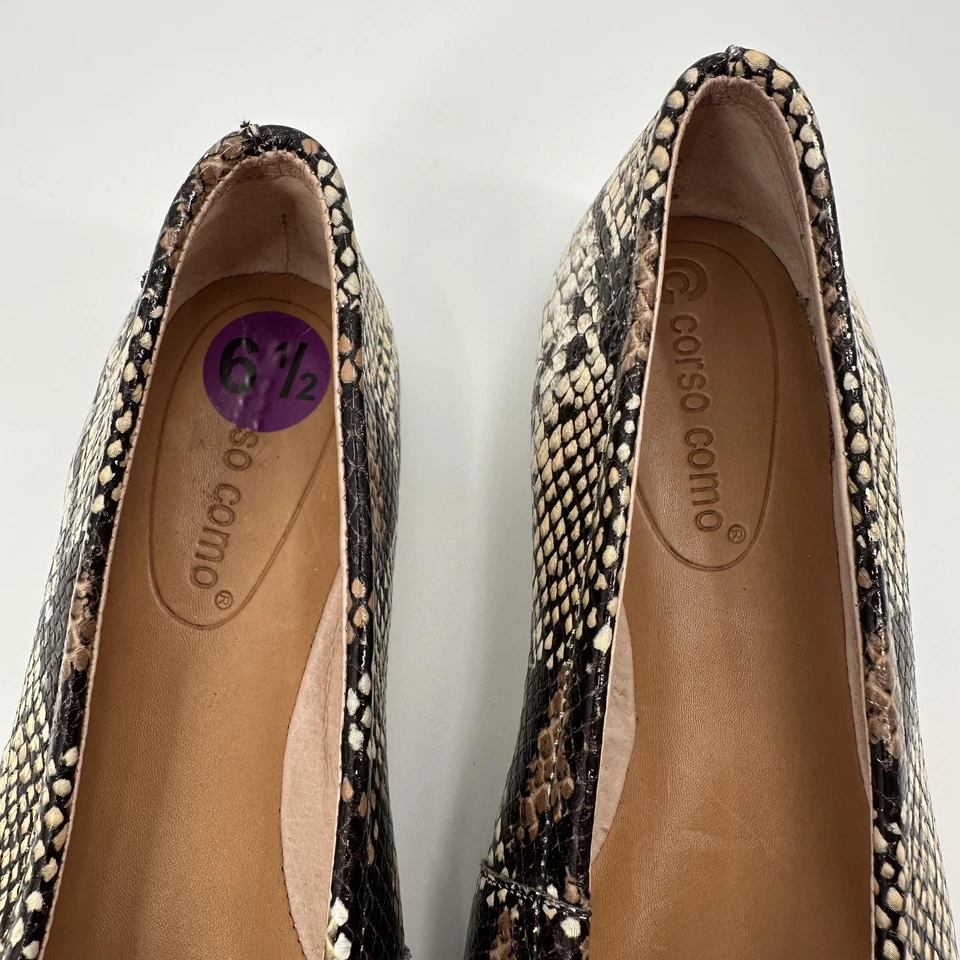 Zapatos planos de ballet Corso Como para mujer talla 6,5 estampado de serpiente sin cordones punta redonda Foto 2 de 4