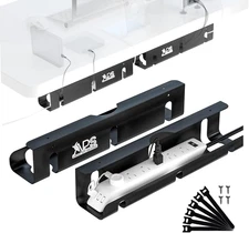 under Desk Cable Management Tray, Two-Pack 16 Inch Black Metal Cord Organizer, A