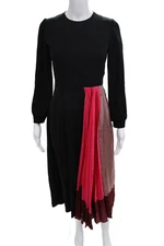 Roksanda Women Fit & Flare Dress Black Long Sleeve Crew Neck Zip Size 6