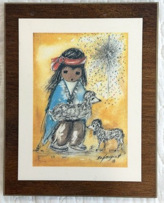 Ted Degrazia Two Little Lambs Wood Plague Art Southwestern Wall Decor 7x5.5 