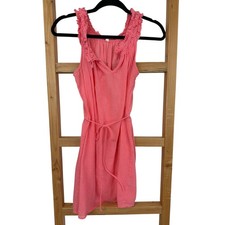 J.Crew Salmon Pink Sleeveless Ruffle Neck Tie Waist Cotton Midi Dress Size Small