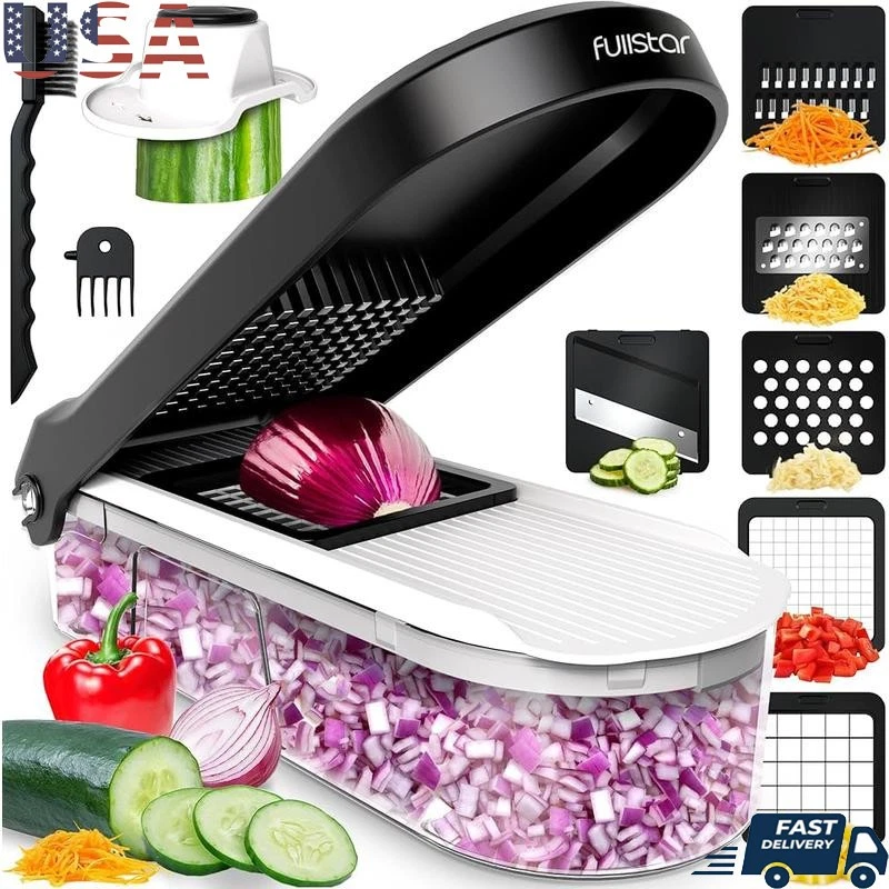 6-in-1 Vegetable Chopper Stainless Steel Cheese Grater W/ Container for Kitchen