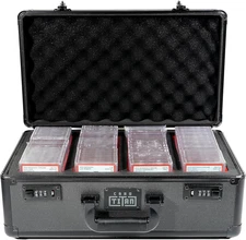 Slab Safe Premium Trading Card Storage Box - 4 Row Lockable Sports Card Case wit