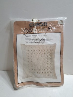Vintage 1978 Caron Needlepoint Kit Aran Pillow 14'' x 14'' Off White