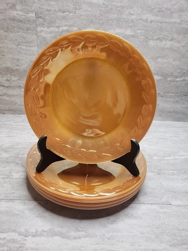 Vintage Fire King Peach Luster 9” Plates with Laurel Leaf by Anchor Hocking
