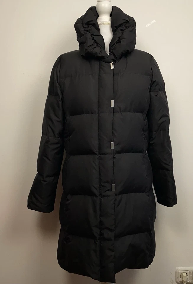 S. Milton Daunen Steppjacke Mantel Damen Gr. 42 Schwarz Großer Kragen TOP