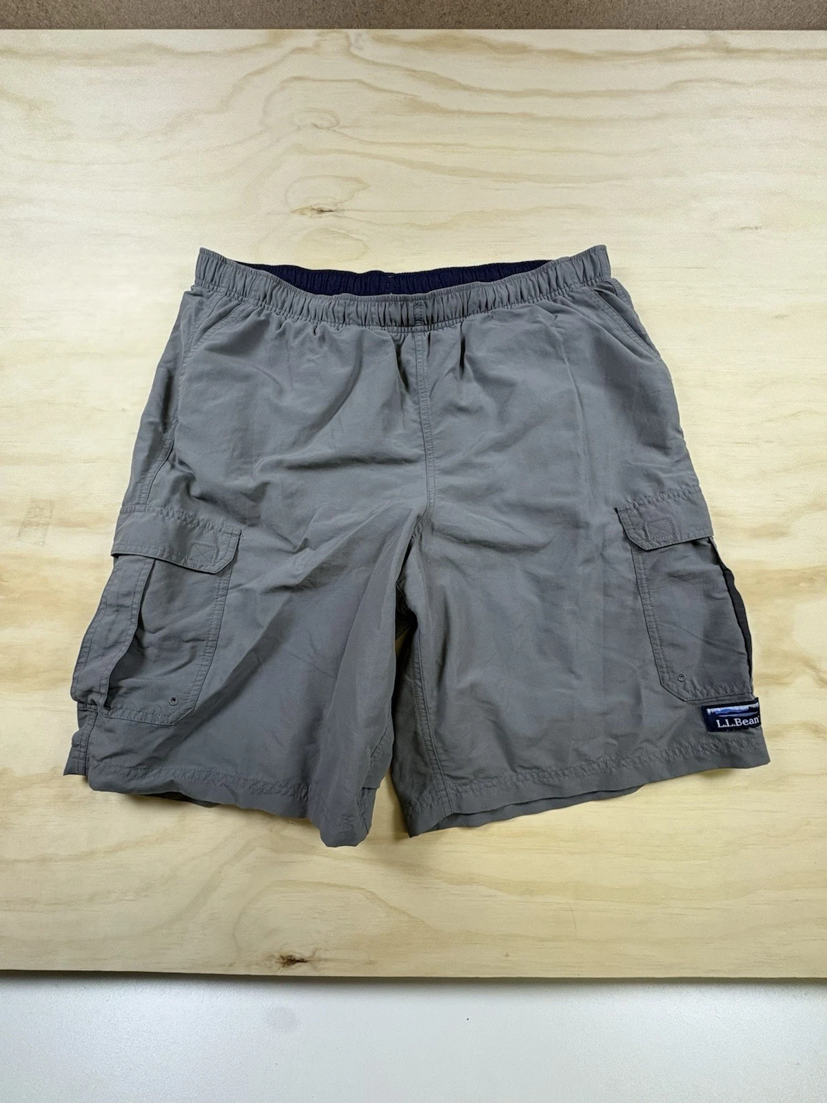 L.L.Bean Supplex Nylon Cargo Shorts Mens Large Gray Lined Outdoor Hiking Fishing