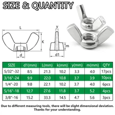 40PCS SAE Wing Nuts Assortment Kit 5 Sizes Zinc Plated Wingnuts Fasteners, Parts