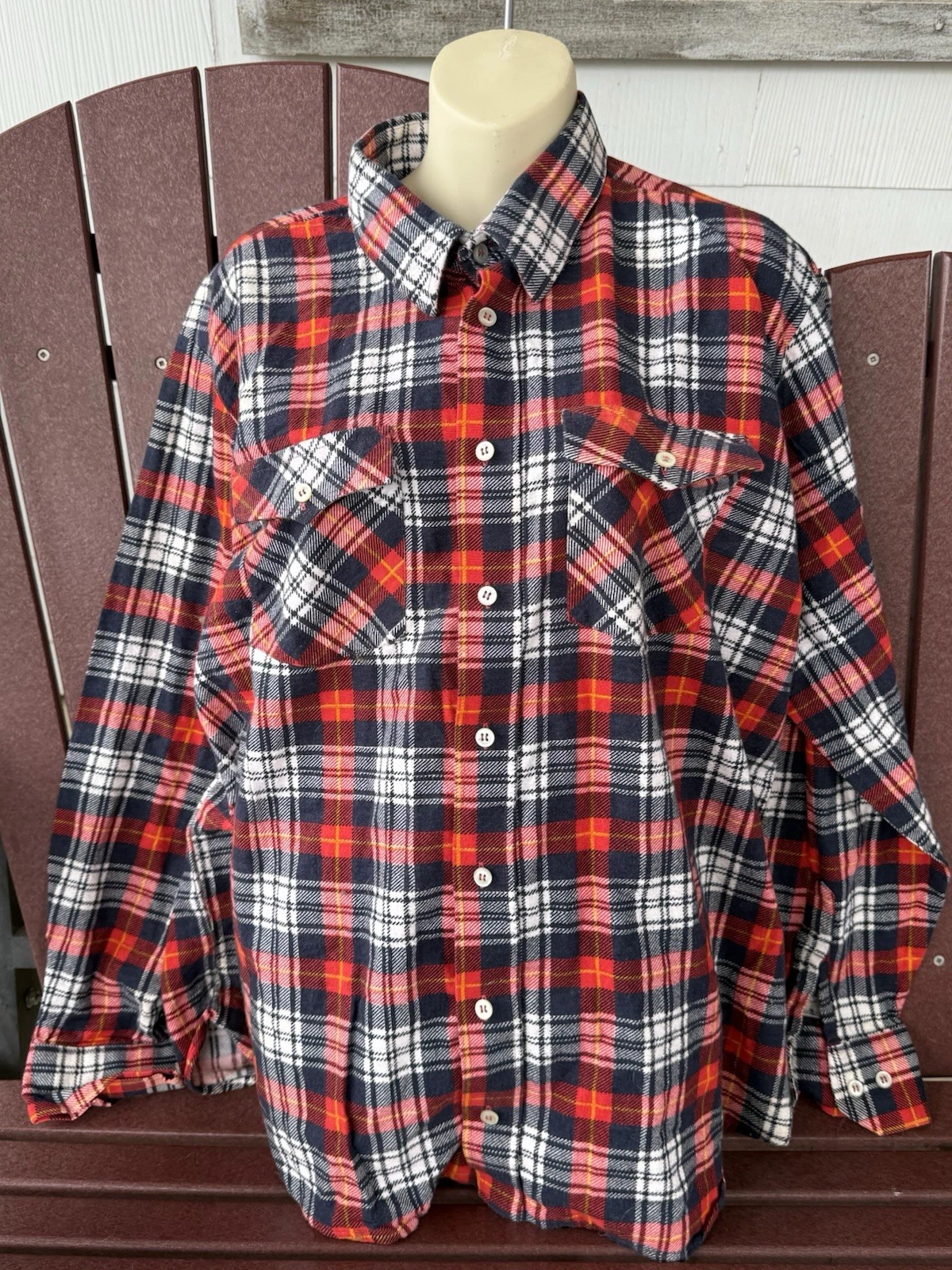Vintage Woodland Shirt Mens 2-XL Red Blue Plaid Flannel Lined Workwear 90s
