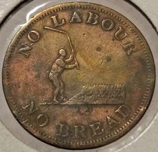 Canada (ND) "No Labour No Bread" Rare 1/2P Half Penny Token VF Toned - FREE SHIP