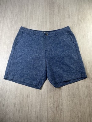 Old Navy Everyday Shorts Damen 14 blau Leinen Baumwollmischung hoher Bund Fischgrätmuster