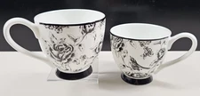 2 Portobello By Inspire Black White Floral Bird Mugs Set Drinking Coffee Cup Lot