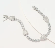 Diamonique x Jennifer Miller Pave Heart Station Line Bracelet, Sterling Silver,