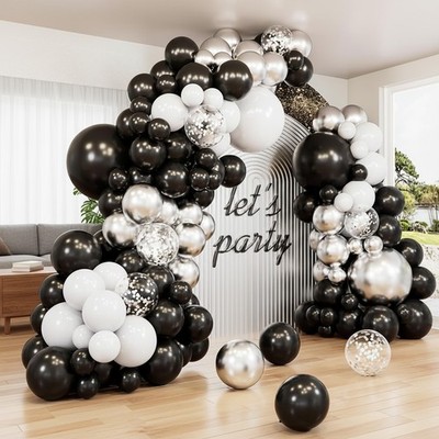 Black and Silver Balloon Garland Kit for Graduation and Party Decorations