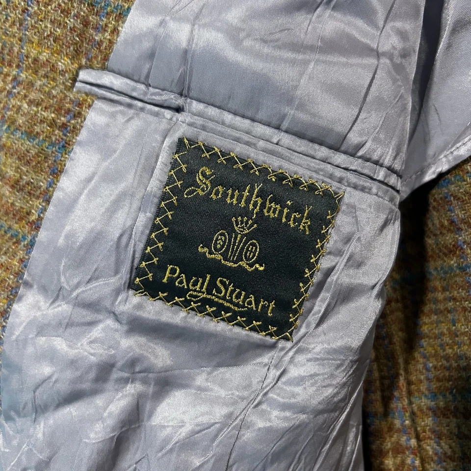 Southwick Paul Stuart Blazer Jacket Men 42R Vintage Brown Houndstooth Tweed Wool - Image 3 of 4