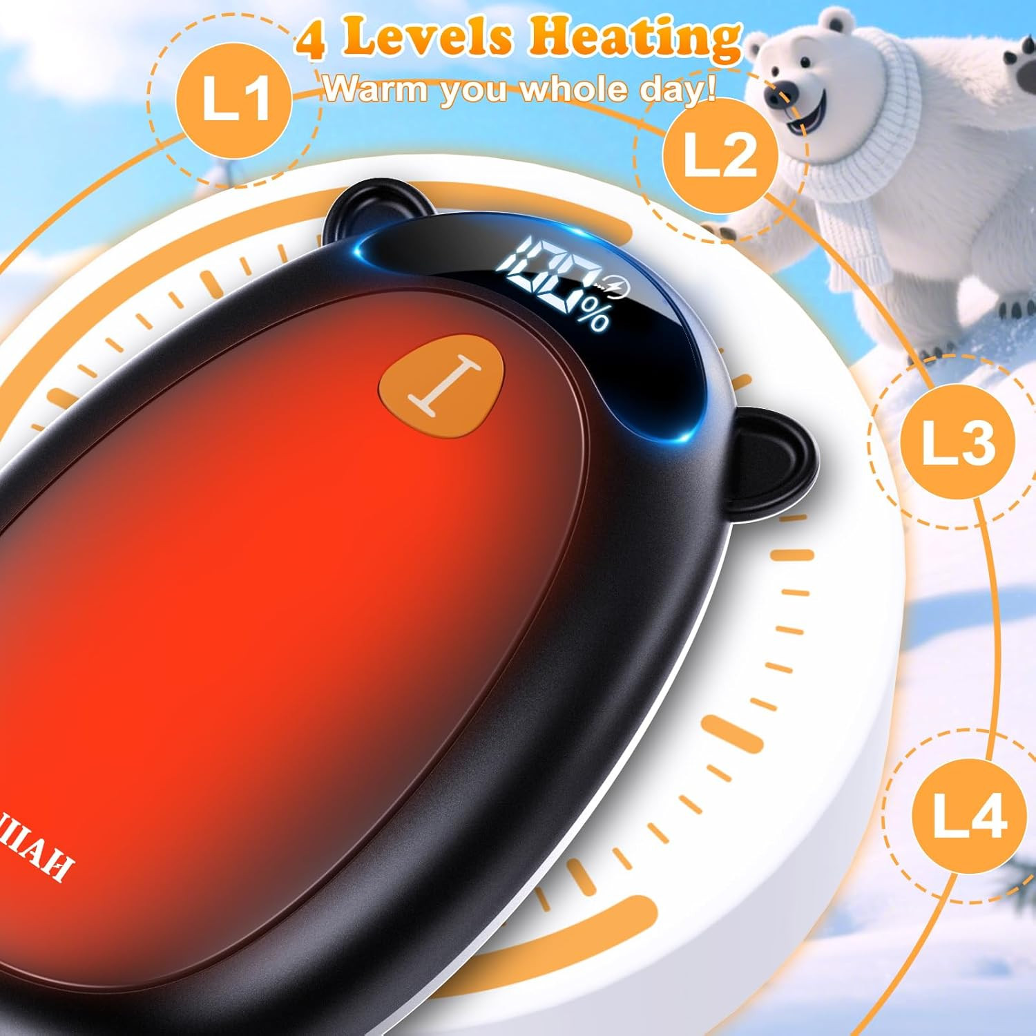 Hand Warmers Rechargeable with LED Display Magnetic 2 Pack, 4 Levels Heat, Porta