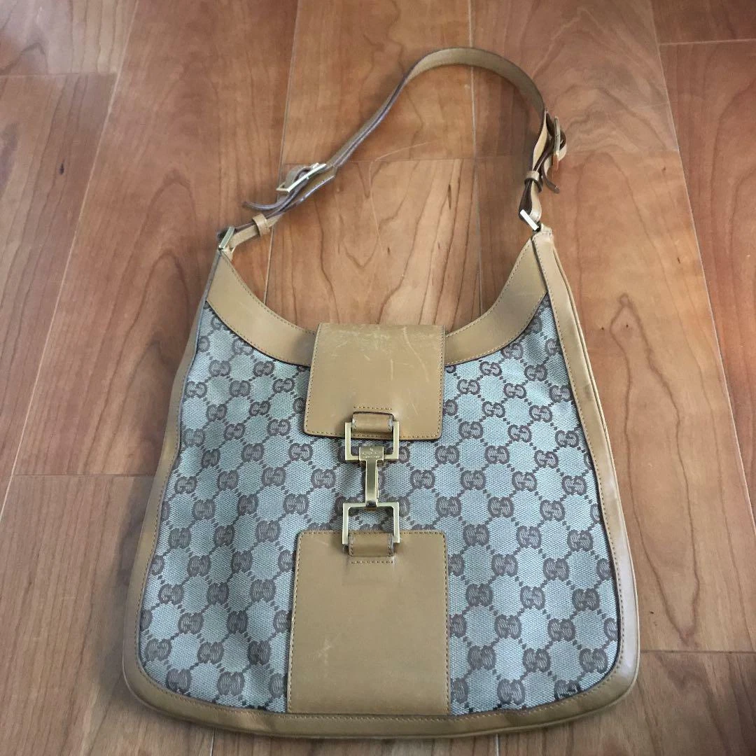 Authentique sac à main Gucci sac à bandoulière marron GG toile cuir itary
