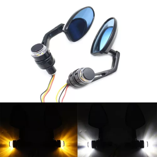 Motorcycle 7/8'' Handlebar Bar End Mirrors Indicator Turn Signal Adjustable Part