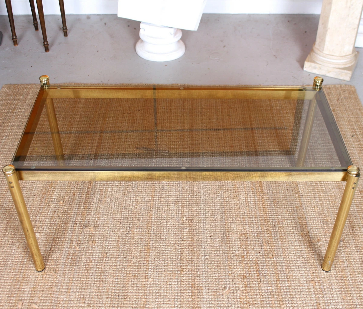 Vintage Coffee Table Brass Smoked Glass