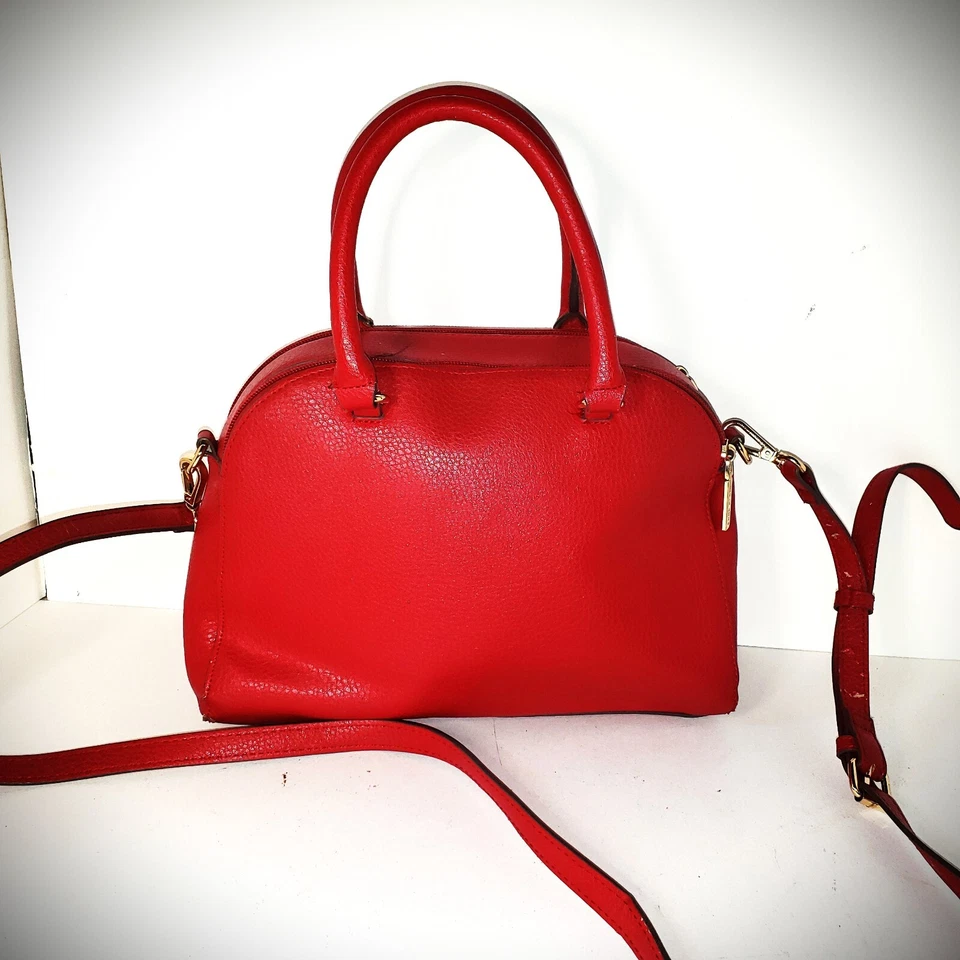 Vintage Anne Klein Red Dome Satchel Lion Logo Gold Hardware Crossbody Handbag - Image 3 of 4