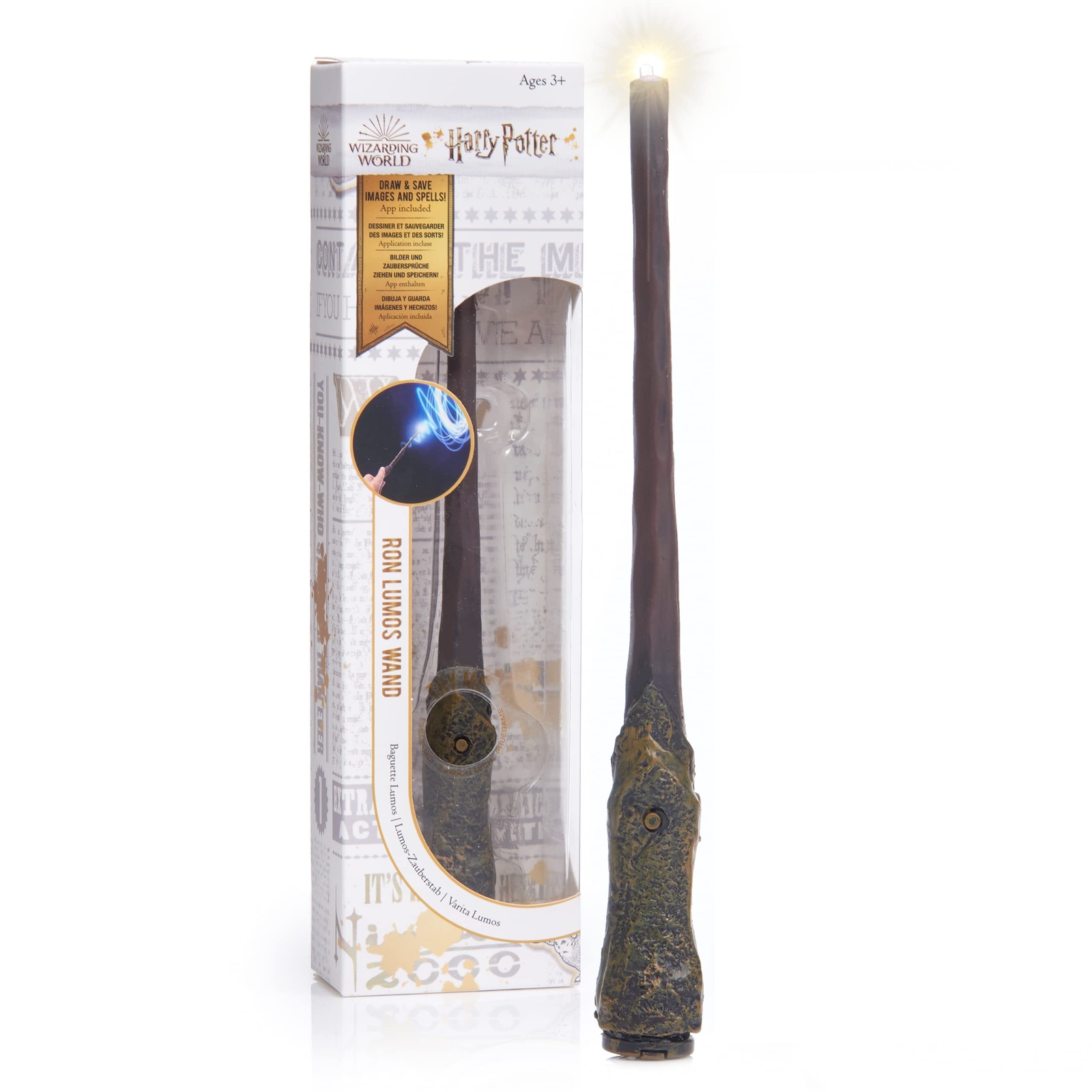 WOW! STUFF - Ron Weasley Lumos Wand 7 Inch Light up, Wizarding World Harry Potte
