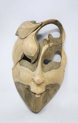Leaf Plant Natural Hibiscus Wood Art Mask Sculpture Bohemian Decor Hard Carved