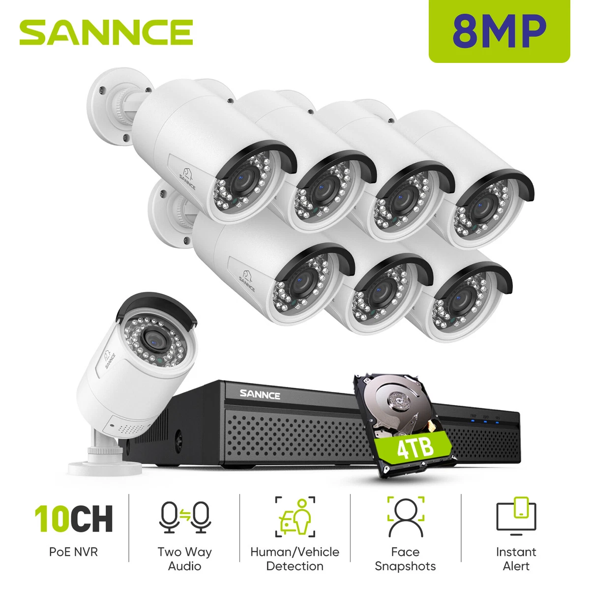 SANNCE 5MP Telecamera di sorveglianza WiFi visione notturna colori allarme audio
