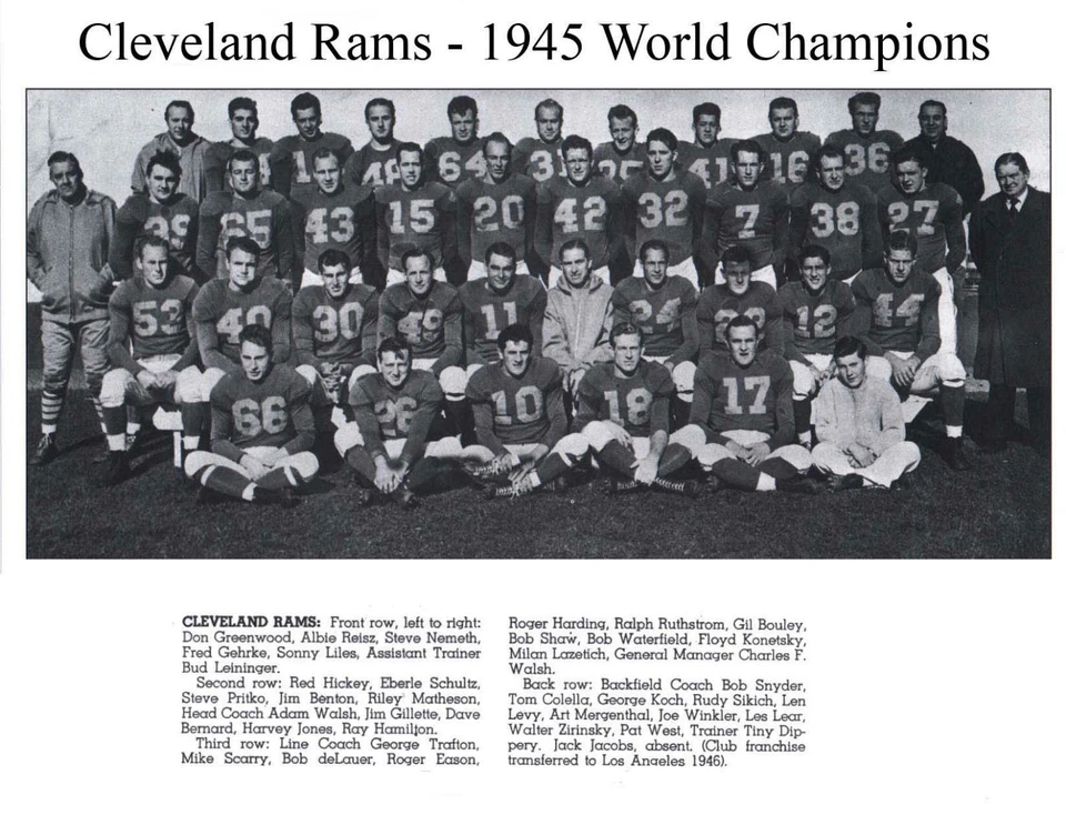 1945 CLEVELAND RAMS TEAM 8x10 PHOTO OHIO FOOTBALL NFL WORLD CHAMPIONS