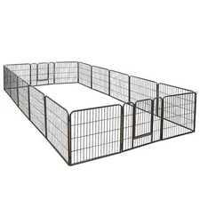 32'' Tall 16 Panel Pet Dog Playpen Fence with Door Durable Outdoor Yard Kennel 