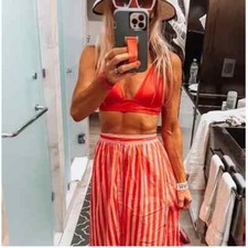 J Crew Bright Cerise Red Halter Style Bikini Top XS NWT