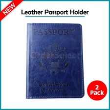 2X Wallet Holder Slim Leather Travel Passport Blocking ID Card Case Cover BLUE