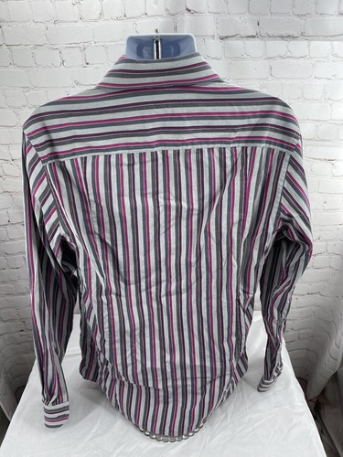 Report Collection Button Up Shirt Mens XL Gray pink Stripe Long Sleeve originals - Picture 3 of 5
