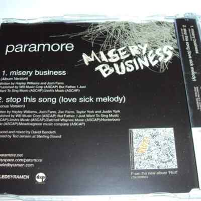 Paramore MISERY BUSINESS 2-Track CD Single | eBay