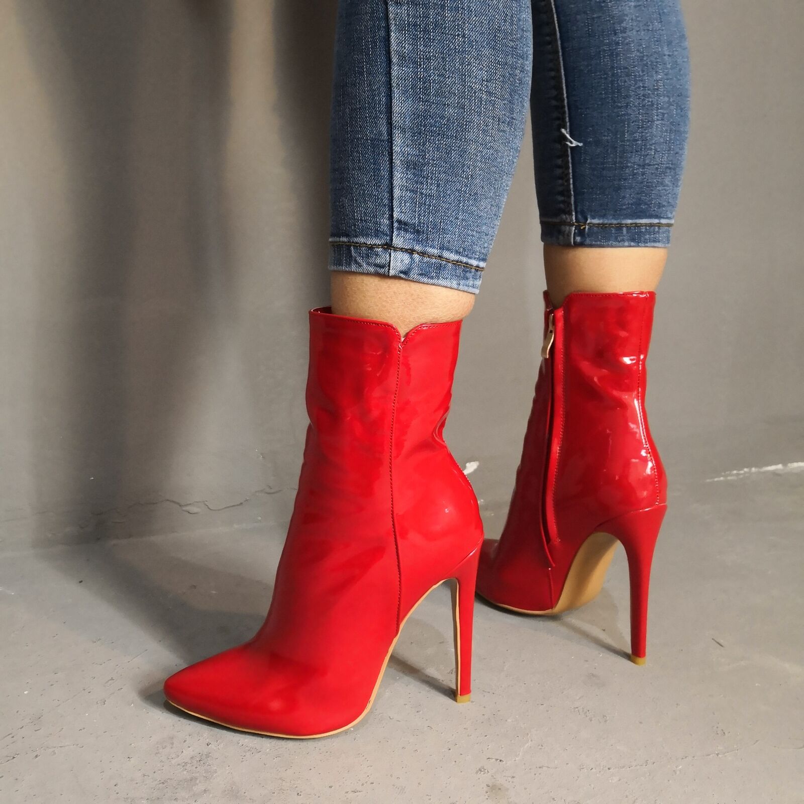 Sprede Multiplikation deadlock Clubwear Women Red Sexy Pointed Toe Patent Leather Stilettos Ankle Boots  Shoes | eBay