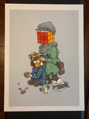 QBIC ''Mind Games'' Gray Edition Art Print Poster LE out of 20 Rubik s Cube