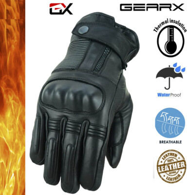 Motorcycle Winter Leather Gloves – Thermal, Waterproof, CE Armored With Knuckle Protection