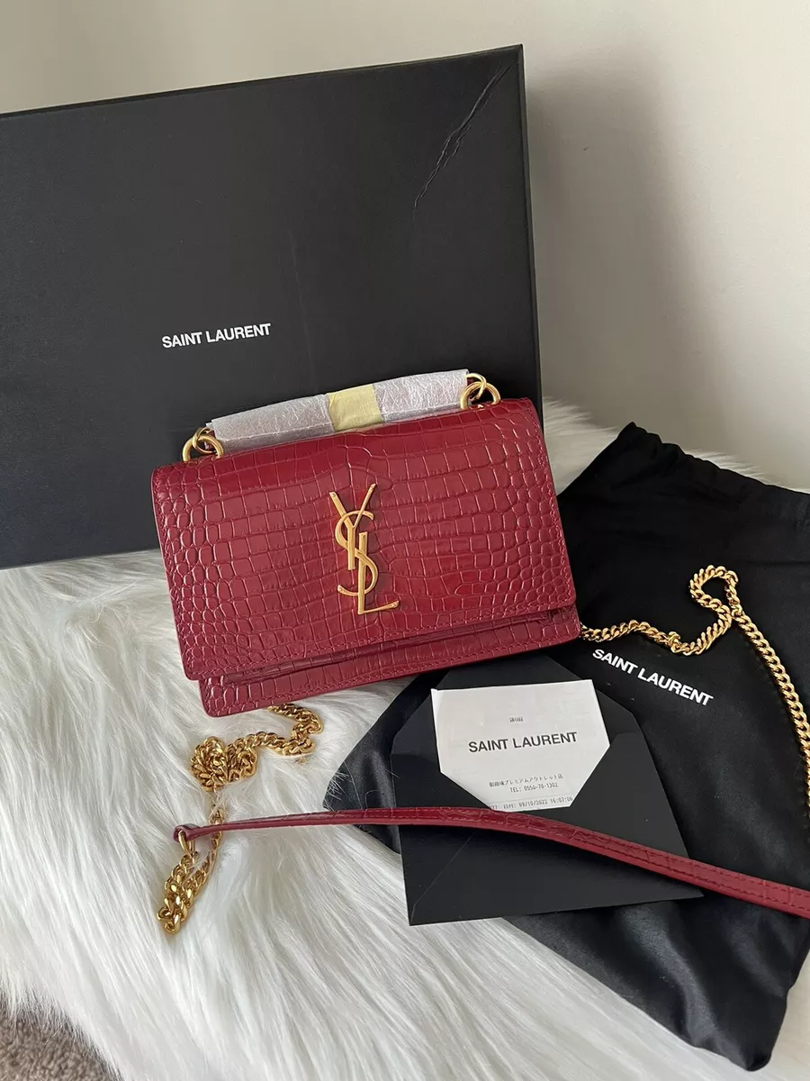 Authentic Saint Laurent Sunset Chain Wallet In Crocodile Embossed - YSL Bag