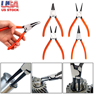 4 PCS Heavy Duty 7'' Circlip Plier Snap Ring Plier External Internal Kit w/ Pouch