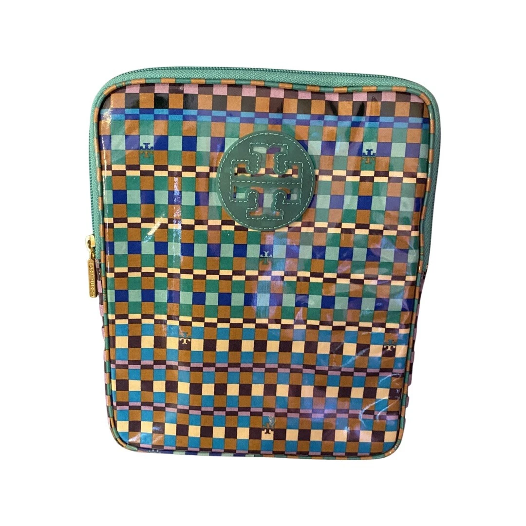 Tory Burch 10” Tablet iPad E Reader Case Vinyl Teal Green Geometric Design EUC!