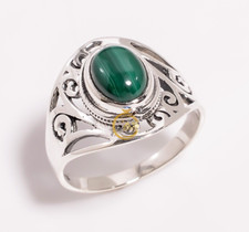 Natural Green Malachite Ring 925 Sterling Silver Design Rings Gift for Her