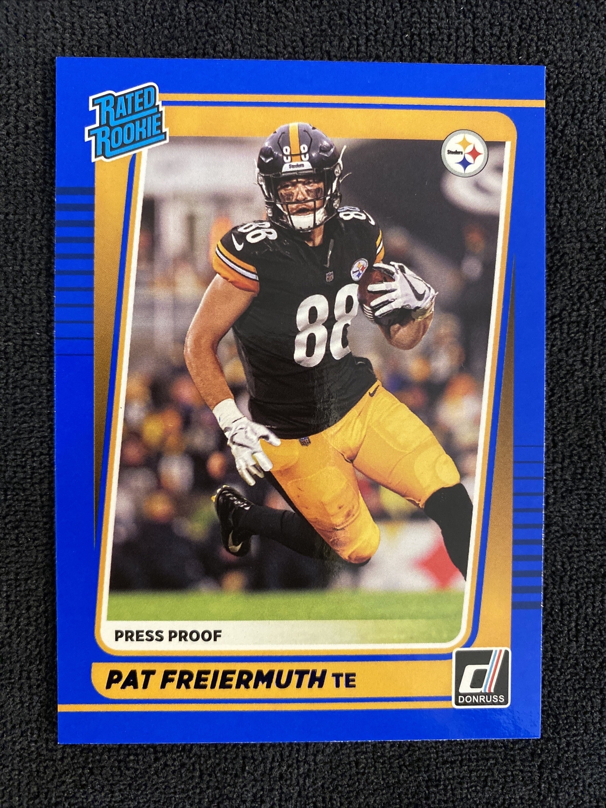 2021 Panini Donruss Pat Freiermuth Blue Press Proof Rated Rookie RC Steelers