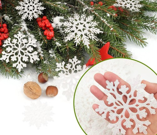 36pcs Christmas White Snowflake Ornaments Plastic Glitter Snow Flakes Ornamen... - Bild 6 von 9