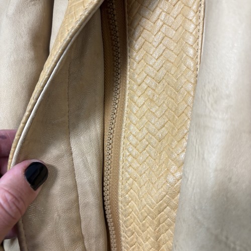 Vintage 90s Marvin Richards Leather Coat Faux Fur Hood Grandmacore Boho USA Made - Picture 8 of 14