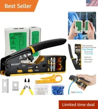 Ergonomic RJ45 Crimp Tool Kit with Cable Tester & 50 Connectors Included