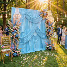 10X8Ft Wrinkle Free Baby Blue Backdrop Curtains for Parties, Thick Fabric Backdr