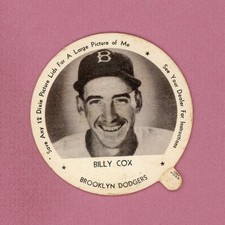 1953 Dixie Lids Billy Cox Brooklyn Dodgers Abbotts Ice Cream Variation