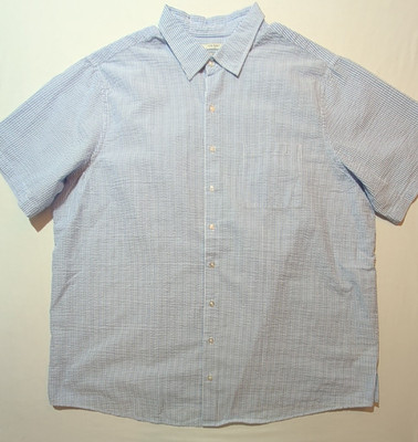 Oak Hill Shirt Mens 2XLT Blue White Seersucker Check Short Sleeve Button Front