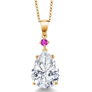 Authentic 18K Yellow Gold Plated Silver Pink Sapphire Pendant with Chain Set with