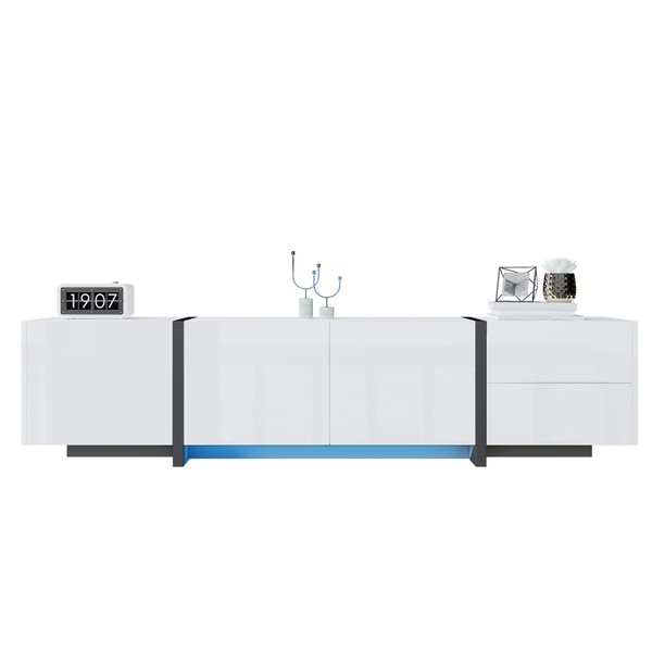 Sonnenh Tv-Schrank Weiß 170 X 30 X 39 Cm Hochglanz Led Mit Stauraum Wohnzimmer-image