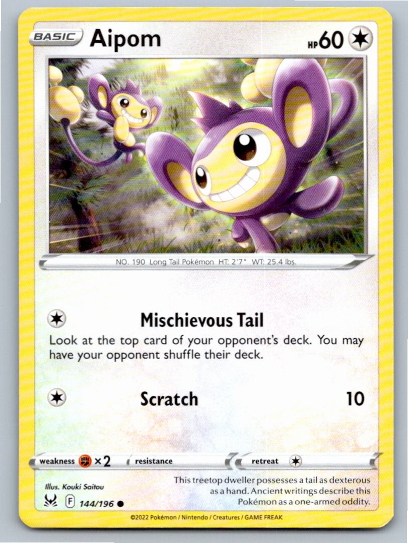 2022 POKEMON AIPOM LOST ORIGIN 144/196 C NM A57705 FREE S&H